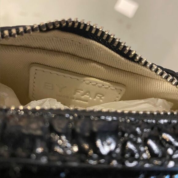 NEW By Far Soho Circular Mini Shoulder Bag Black crocodile purse silver Y2K $570 - Picture 9 of 14